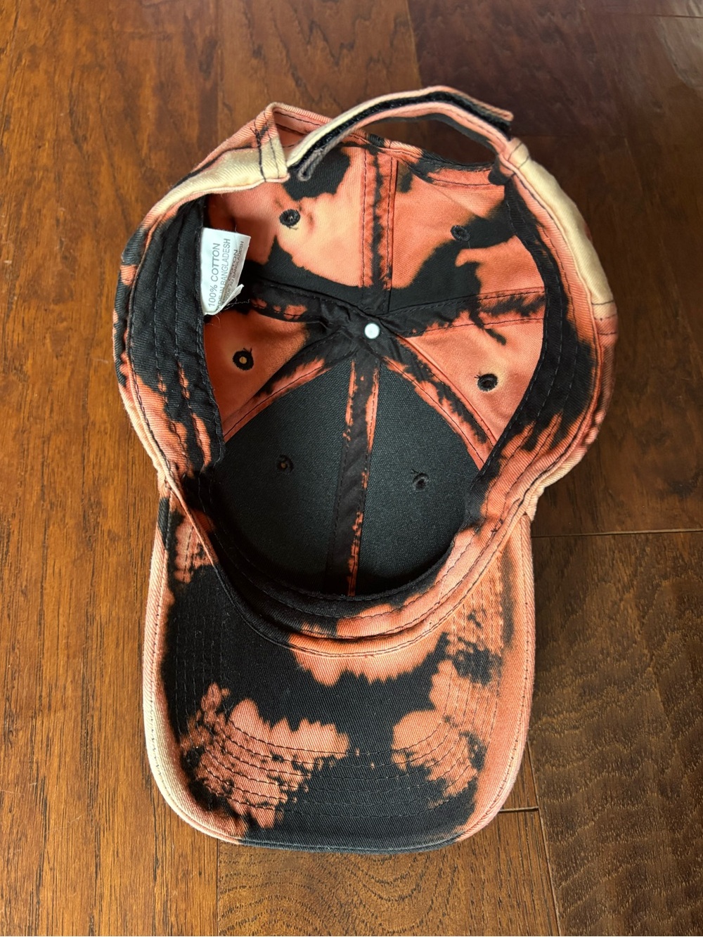 Black Coral Bleach Dye Baseball Cap Adjustable Cotton Tie Dye Hat - Picture 7 of 9